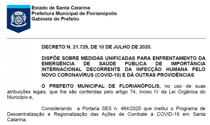 Novo decreto unificado: confira o que estabelecem os municípios da Grande Florianópolis