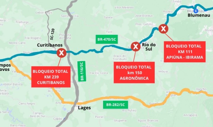 DNIT interdita BR-470/SC na ponte entre Ibirama e Apiúna I BR 376  é interditada pela Arteris e PRF esta tarde