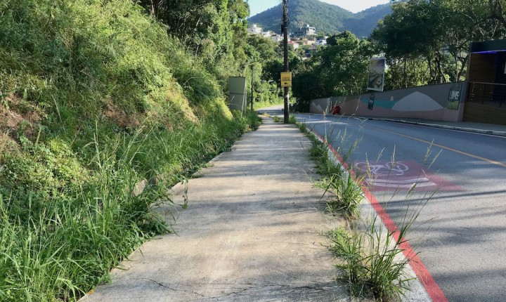Atualização: Mato e buraco na rodovia no principal acesso ao bairro