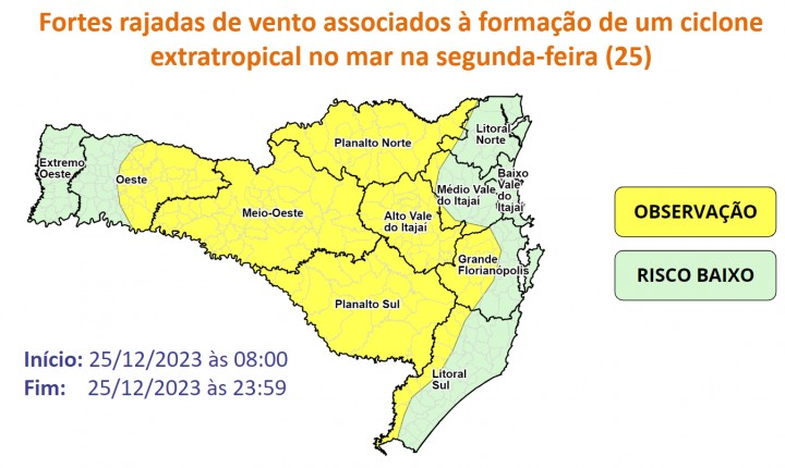 Ciclone Extratropical se forma próximo a costa do RS e do Litoral Sul de SC