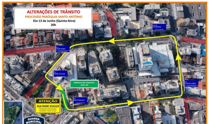 Confira a alteração de trânsito para Procissão da Paróquia Santo Antônio
